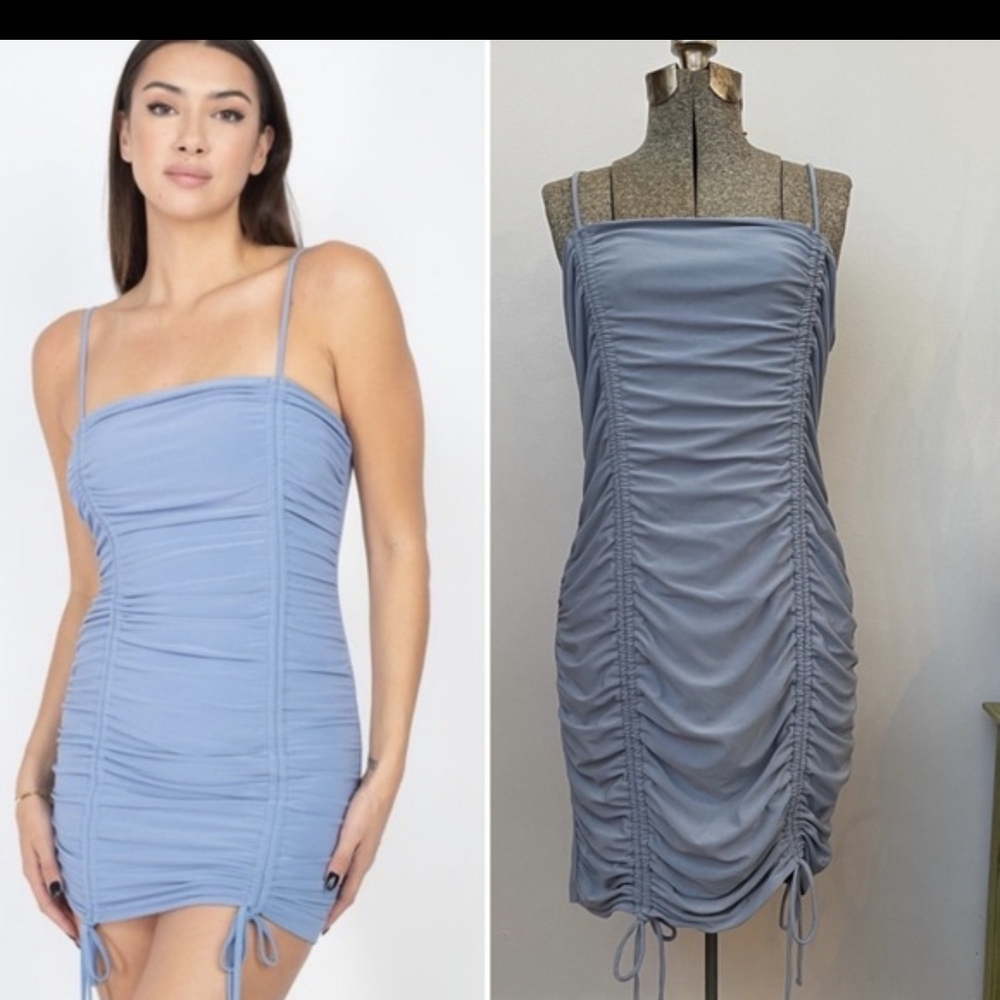 Elegant Blue Ruched Dress